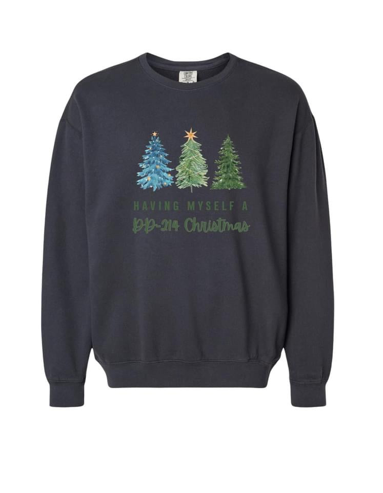 Having myself a DD-214 Christmas black crewneck pullover sweatshirt