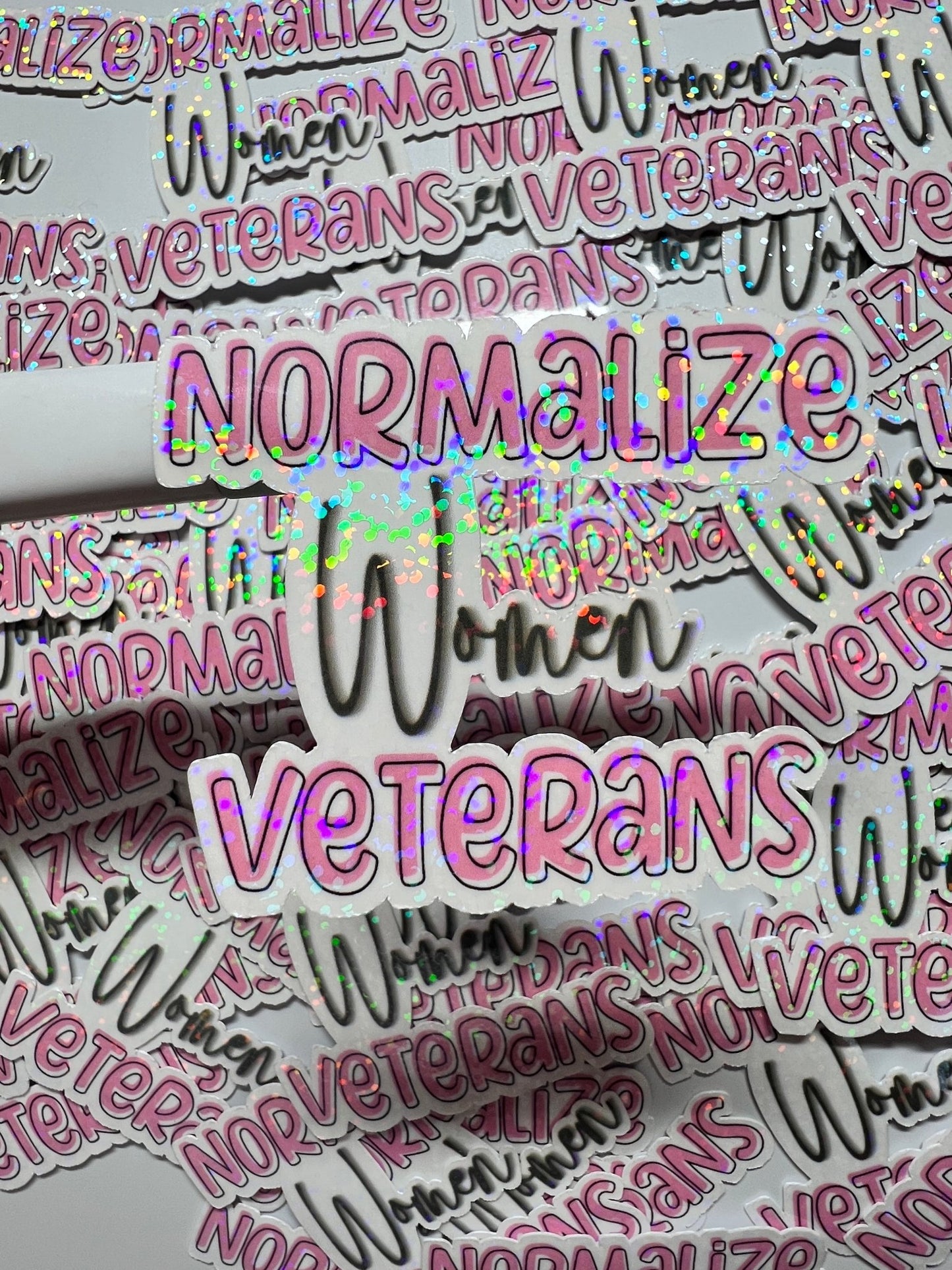 Normalize Women Veteran Sticker in Pink and Green - Haute Honorcolor